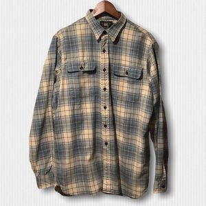 RRL Blue & Cream Cotton Flannel Plaid Shirt L